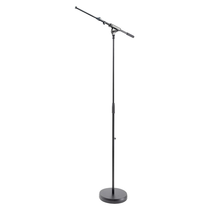 K&M Microphone Floor Stand and Boom Arm 0.8m to 1.5m with Round Base