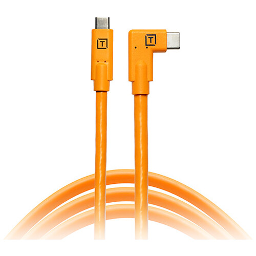 Tether Tools TetherPro USB Type-C Male to USB Type-C Male Cable (15 ft, Orange) Right Angle Cable