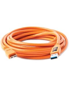 Tether Pro USB 3.0 male to Micro-B, 15', Hi-Visibility Orange