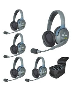 Eartec UL5D 5-Person Full-Duplex Wireless Intercom with 5 UltraLITE Dual-Ear Headsets